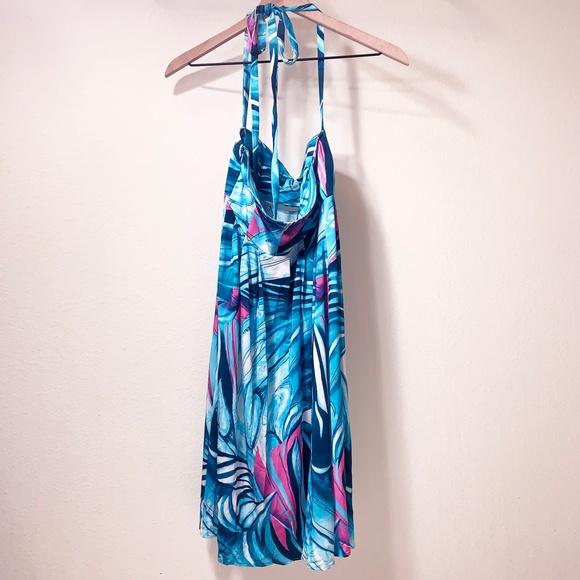 Versace VJC Blue Pink Print Strapless Dress - Picture 3 of 10